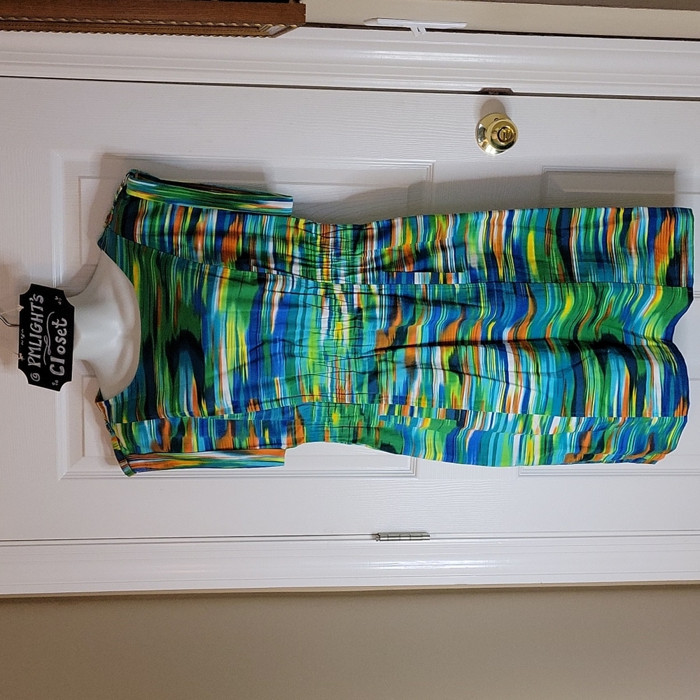 New Directions Dress 12 Cap Sleeves Blue Green Yellow Orange White